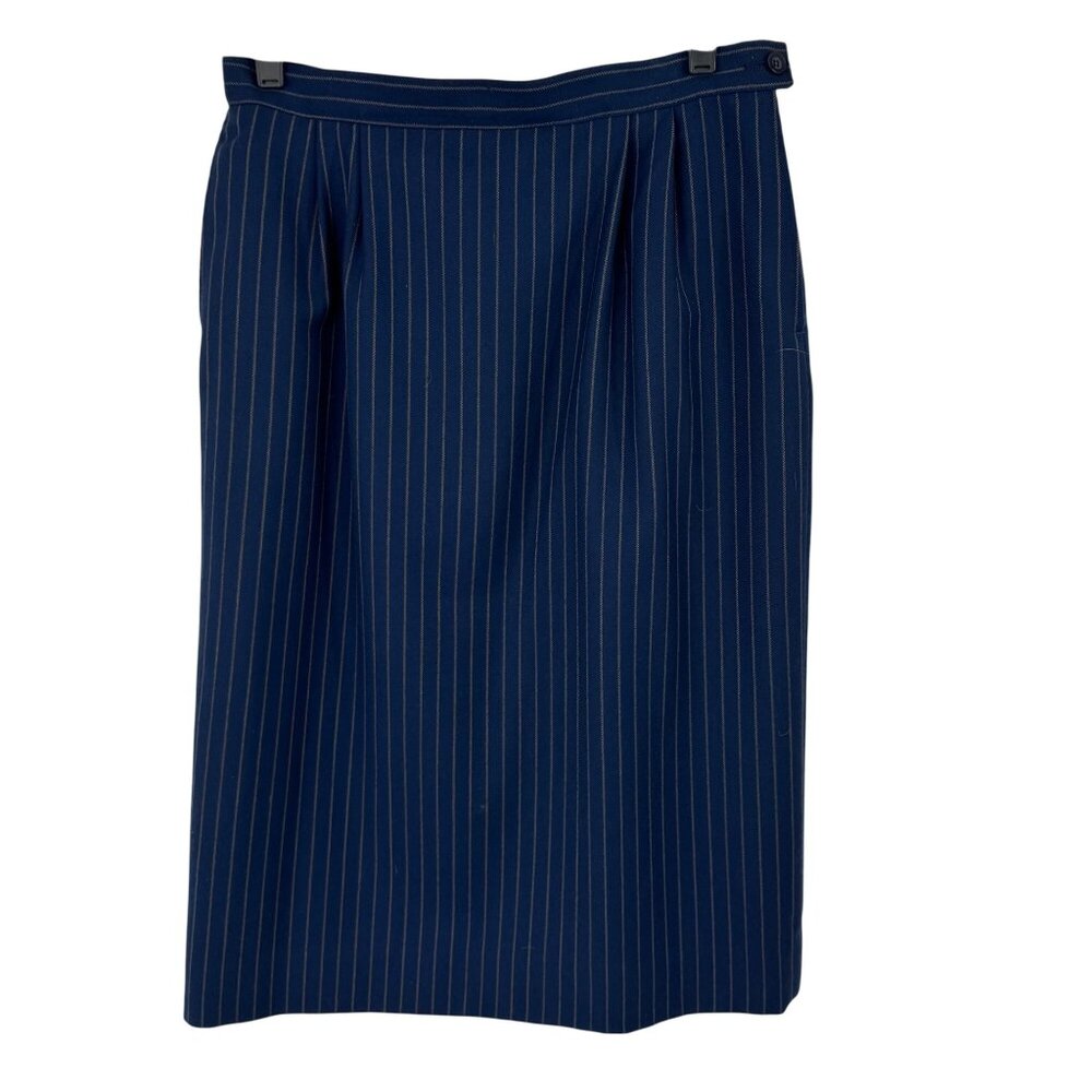 Pendleton Womens Wool Navy Blue Pinstripe Skirt Size 14  Made In USA